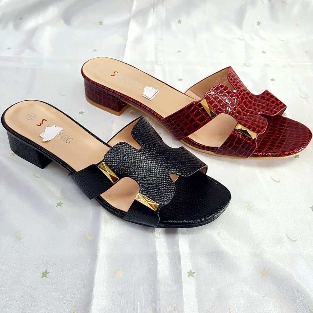 Fashionable Leather Slide Block Heel