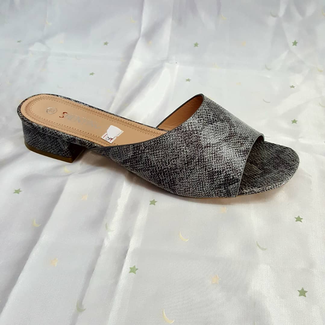 Leather Slide Block Heel For Women